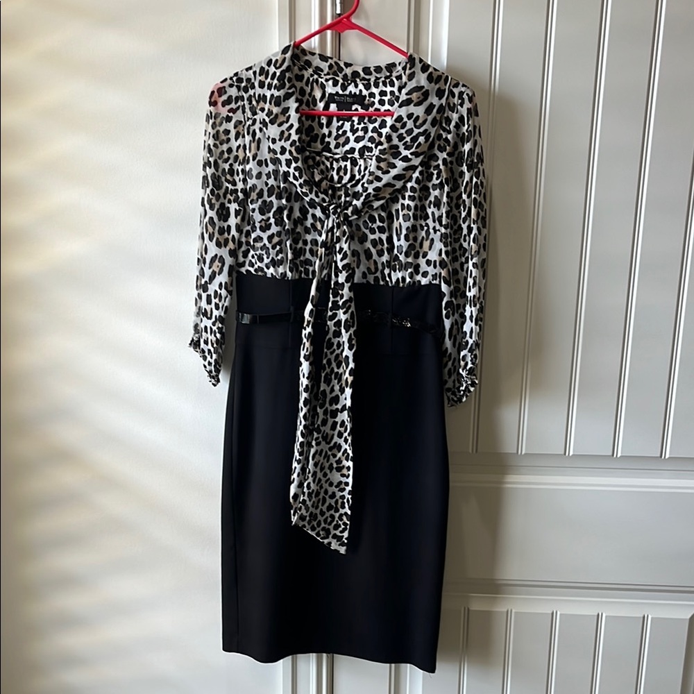 Leopard Print Blouse with Black Skirt Dress
